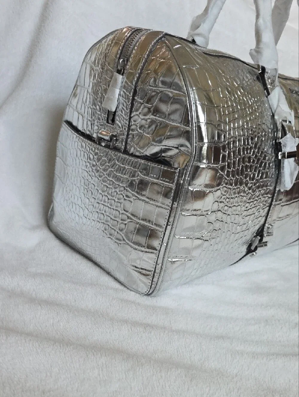 Michael Kores Bedford  Croc-Embossed Weekender - Metallic Silver